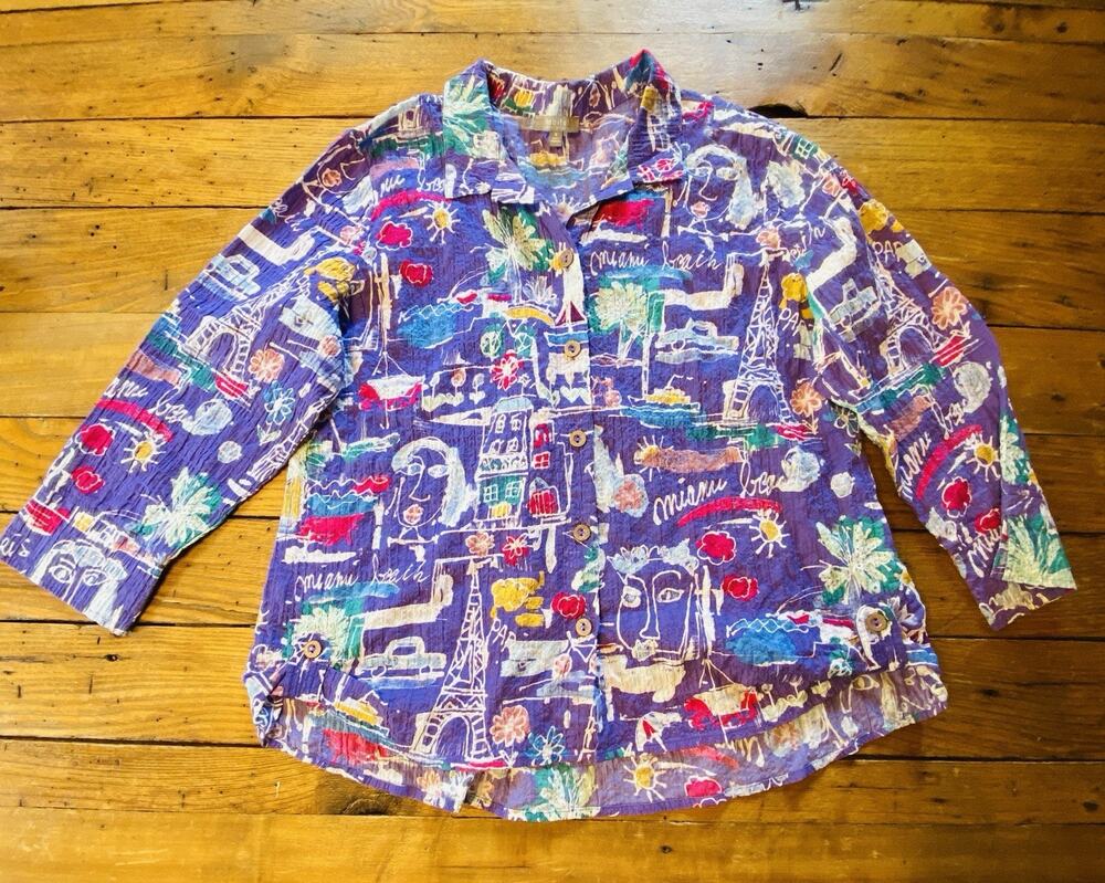 Habitat Clothes to Live in Top Womens Medium Purple Colorful Artsy Lagenlook M